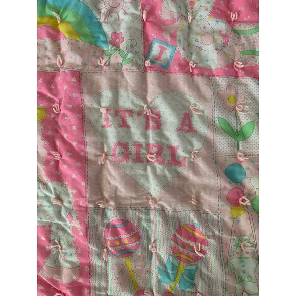 It's a Girl, Quilt, 41x30", 1980s, Pink, Rectangle, Cute, Toys, ~ 230710-MEL 2 - Picture 2 of 6